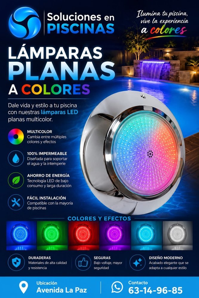 Lámpara plana LED multicolor para piscina