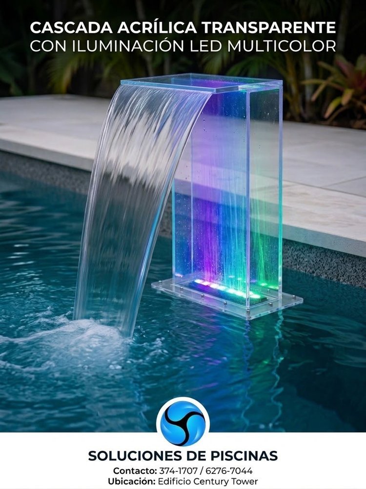 Cascada acrílica transparente con iluminación LED multicolor